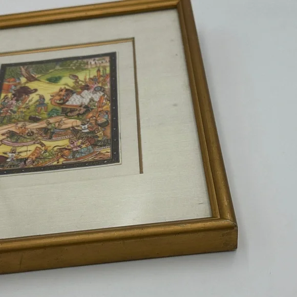 Vintage Framed Indian Battle Scene Art Print